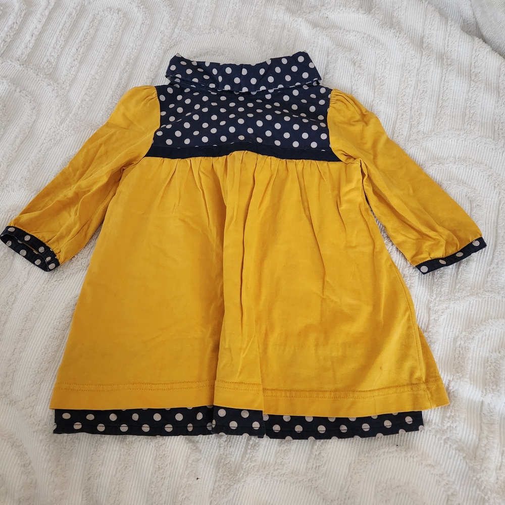 The Dragon And The Rabbit Girls' Polka Dot Yellow and Navy Kids Dress 2t